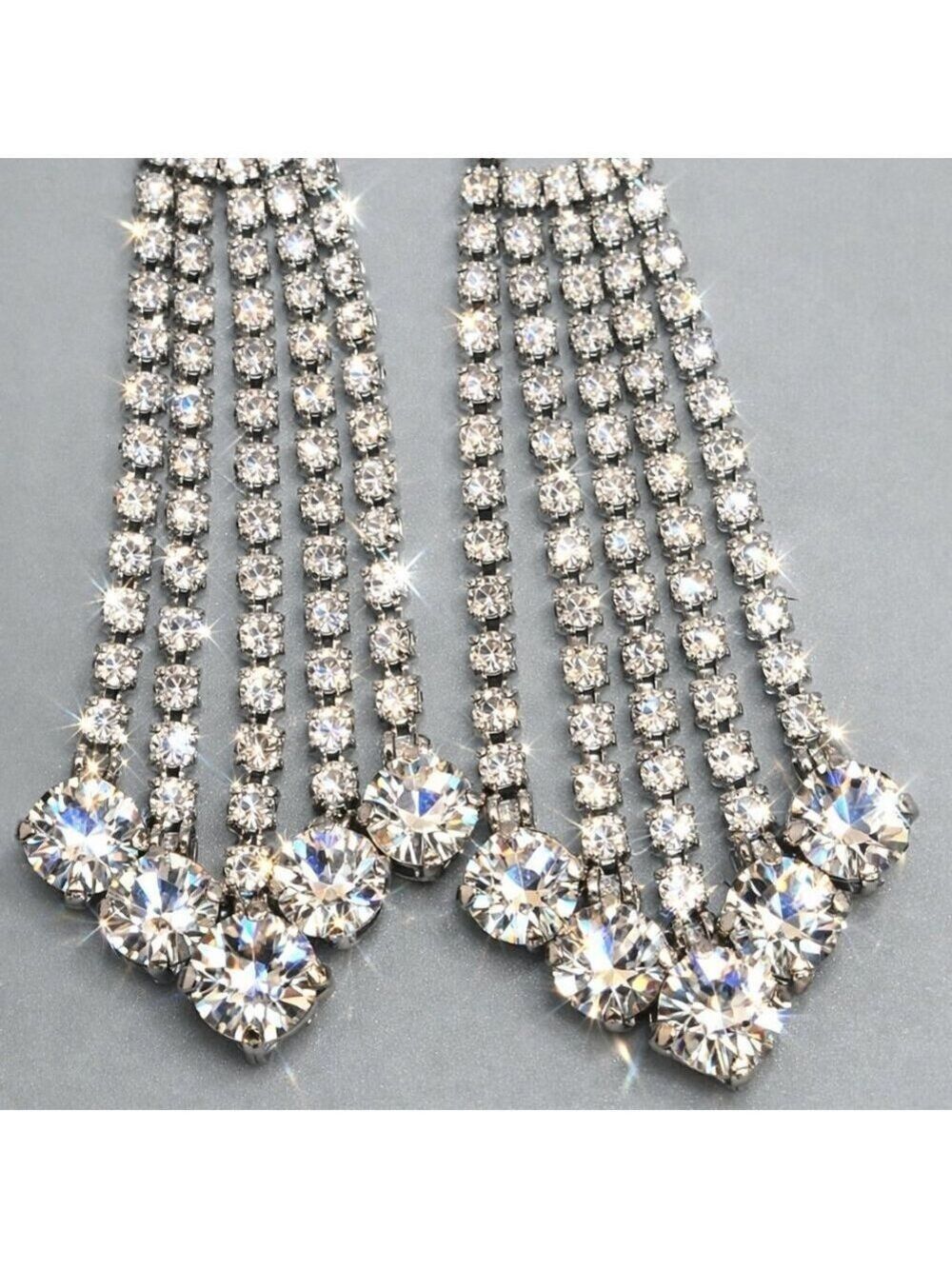 Vintage Sparkly 3" Rhinestone Waterfall Bridal Shoulder Duster Earrings